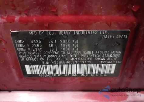 2014 Subaru Legacy 2.5 I Sport z USA, uszkodzony, nr VIN 4S3BMBH66E3013133